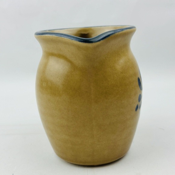 Pfaltzgraff Folk Art Creamer Pitcher Blue Floral Tan Stoneware USA - Picture 4 of 8